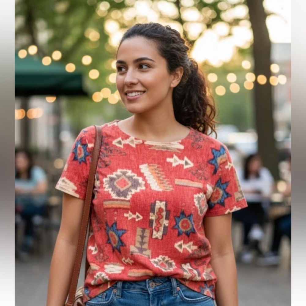 Lauren Ralph Lauren Southwest Graphic Top - Vibrant Aztec Pattern - Size L